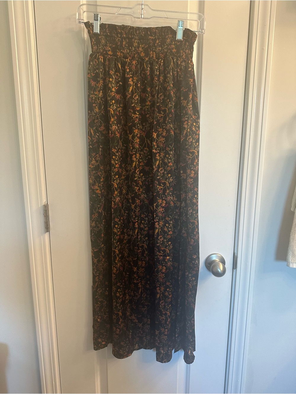 Black Floral Maxi Skirt with Smocked Waist